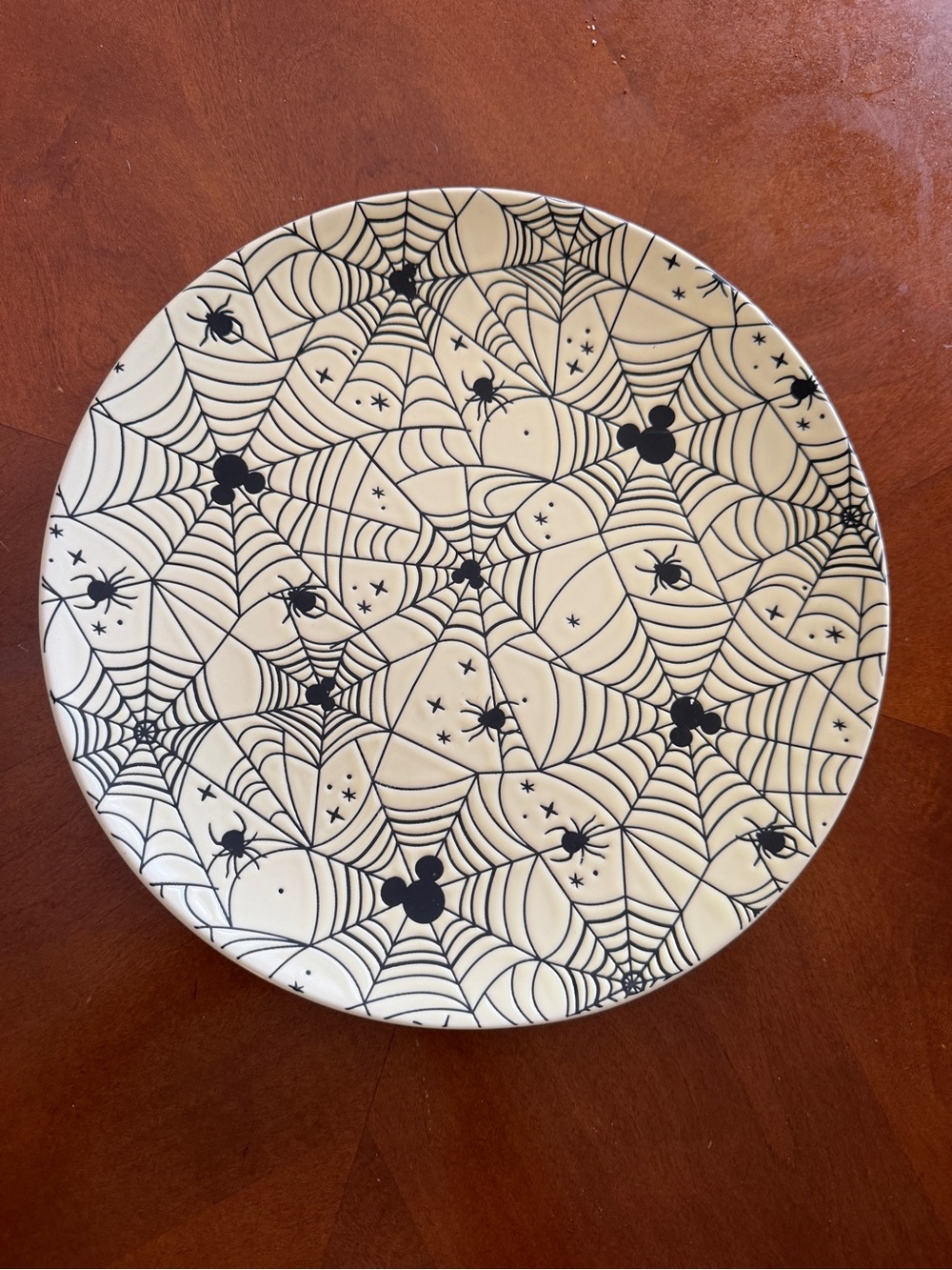 Disney Mickey Decorative Spiderweb Ceramic Plate Black and Cream